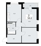 Планировка 2-комнатной квартиры, 50,2 м2