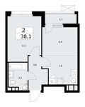 Планировка 2-комнатной квартиры, 38,1 м2