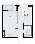 Планировка 2-комнатной квартиры, 39,2 м2
