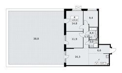 Планировка 4-комнатной квартиры, 120,8 м2