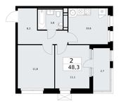Планировка 2-комнатной квартиры, 48,3 м2