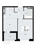 Планировка 2-комнатной квартиры, 35,9 м2