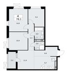 Планировка 4-комнатной квартиры, 78,1 м2