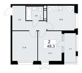 Планировка 2-комнатной квартиры, 48,3 м2