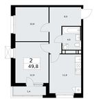 Планировка 2-комнатной квартиры, 49,8 м2