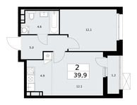 Планировка 2-комнатной квартиры, 39,9 м2