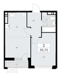 Планировка 2-комнатной квартиры, 39,7 м2