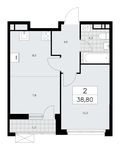 Планировка 2-комнатной квартиры, 38,8 м2