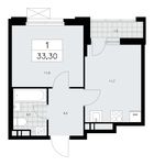 Планировка 1-комнатной квартиры, 33,3 м2