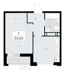 Планировка 1-комнатной квартиры, 33,5 м2