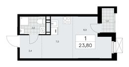 Планировка 1-комнатной квартиры, 23,8 м2