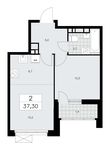 Планировка 2-комнатной квартиры, 37,3 м2