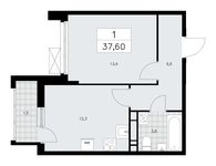 Планировка 1-комнатной квартиры, 37,6 м2