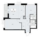 Планировка 3-комнатной квартиры, 61,1 м2