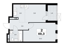 Планировка 2-комнатной квартиры, 40,3 м2