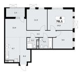 Планировка 4-комнатной квартиры, 78,1 м2
