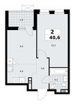 Планировка 2-комнатной квартиры, 40,6 м2