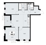 Планировка 4-комнатной квартиры, 66,1 м2