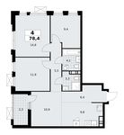 Планировка 4-комнатной квартиры, 78,4 м2