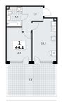 Планировка 1-комнатной квартиры, 44,1 м2