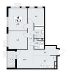 Планировка 4-комнатной квартиры, 78,2 м2