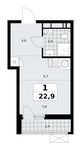 Планировка 1-комнатной квартиры, 22,9 м2
