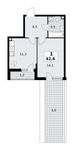 Планировка 1-комнатной квартиры, 42,6 м2