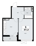 Планировка 1-комнатной квартиры, 37,2 м2