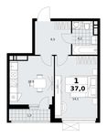 Планировка 1-комнатной квартиры, 37 м2