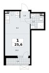 Планировка 1-комнатной квартиры, 25,6 м2