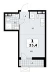 Планировка 1-комнатной квартиры, 25,4 м2