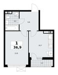 Планировка 1-комнатной квартиры, 36,9 м2