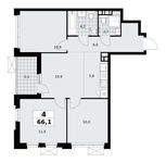 Планировка 4-комнатной квартиры, 66,1 м2