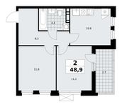 Планировка 2-комнатной квартиры, 48,9 м2