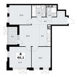 Планировка 4-комнатной квартиры, 66,1 м2