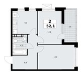 Планировка 2-комнатной квартиры, 52,1 м2