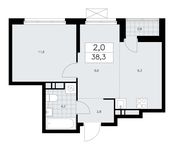 Планировка 2-комнатной квартиры, 38,3 м2