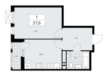 Планировка 1-комнатной квартиры, 37,6 м2