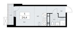 Планировка 1-комнатной квартиры, 24,4 м2