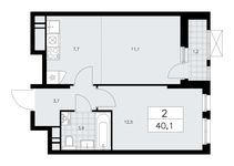 Планировка 2-комнатной квартиры, 40,1 м2