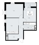 Планировка 2-комнатной квартиры, 52,9 м2