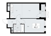 Планировка 2-комнатной квартиры, 40,1 м2