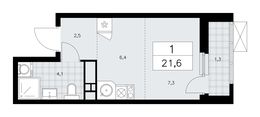 Планировка 1-комнатной квартиры, 21,6 м2