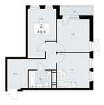 Планировка 2-комнатной квартиры, 49,4 м2