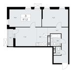 Планировка 3-комнатной квартиры, 61,2 м2