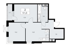 Планировка 2-комнатной квартиры, 51 м2