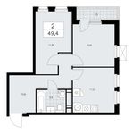 Планировка 2-комнатной квартиры, 49,4 м2