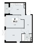 Планировка  2-комнатной квартиры, 50,2 м2