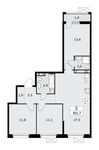 Планировка  3-комнатной квартиры, 80,7 м2