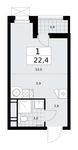 Планировка  1-комнатной квартиры, 22,4 м2